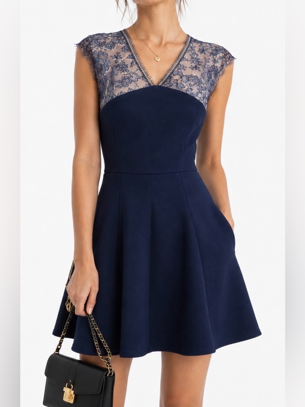 The Kooples Navy Lace Fit & Flare Cocktail Mini Dress Size Small